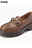 Size 34-41 Women Loafers Classic Chain High Heels Shoes For Women Retro Pumps Genuine Leather 2023 Trend Preppy