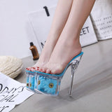 Women Shoes Summer 2023 Outside Slippers Clear Heel Slipper Super High Heels 17.5CM Platform Sexy Slipper Size