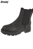 Boots Women Patchwork Stretch Cloth Botas Winter Platform Thick Boots 2023 New Snow Slip-on Chelsea Boots Botas