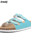 New Summer Women Buckle Cork Slipper 2023 Casual Mixed Color Outside Non-slip Beach Slides