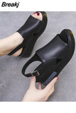 Summer Sandals For Women Wedge Heeled Fashion Cross Strap Casual Style Ladies Shoes Comfort Open Toe Solid Buckle