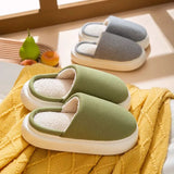 Warm Thick Sole Cotton Slippers Women Soft Bottom Non Slip Slippers for Home Flat Solid Color Indoor Slides Couple