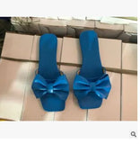 Summer New Large Size Women's Shoes Bow Square Head Low With One Word Slippers Female Slippers