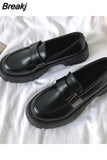 Womens Derby Shoes Black Flats British Style Casual Female Sneakers Ladies' Footwear Shallow Mouth Loafers With Fur Soft