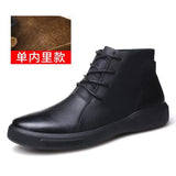 New Leather Cowhide Boots Men's Winter Men's Leather Hight-Top Shoes Fleece-Lined Warm Design Cotton-Padded