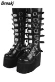 Design Female Wedges High Heels Thigh High Boots Fashion Black Platform Boots Women 2023 Gothic Cosplay Shoes Woman
