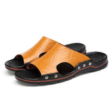 Men Slippers Clogs Genuine Leather Breathable Flat Sandals Shoes Beach Classics Leather Mens Slippers Outdoor Flip