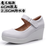 Breakj 8CM High Heel Heel Leather Shoes 3CM Thick Waterproof Table Comfortable Loose Cake Shoes Round Head Light Magic Stick Single Shoes