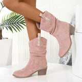 Shoes for women on Sale Leather Solid Slip-on Women's Boots 2023 High Quality Autumn Square Heel Round Toe Heeled
