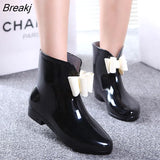 Women's Rain Shoes Spring and Autumn Rain Boots Knot-bow Low-top Boots White-collar Waterproof Shoes Rubber