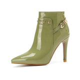 Toe Stiletto Boots Women Large Size 34-50 High Heels Autumn Winter PU Zipped Men Booties Patent Leather Rivets
