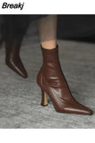 Fashion 2023 Solid Color Side Zipper High Heel Ankle Boots Thin Boots Pointed Thin Heel Ankle Boots Women's Shoes