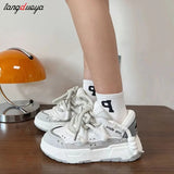 Grey Sports Shoes Casual Platform Sneakers Women Kawaii Lolita Vulcanize Korean Fashion Designer Flats Footwear