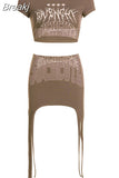 High Street Women 2 Piece Set Crop Top + Irregular Mini Skirt Y2K Outfits Fashion Streetwear 2023 Summer Dress