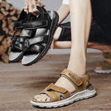 men sandals outdoor Leisure Chunky Bottom Sewing Breathable Hollow Slip-On Genuine Leather Men Business Sandals