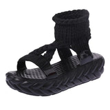 Elastic Mesh Platform sandals 2019 Summer shoes women Fashion Open toe flat High heel sandals Sweet Slip-On female
