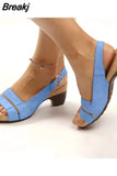 Summer Women Solid Color Middle Block Heels Buckle Strap Sandals Elegant Casual Ladies Open Toe Beach Shoes Zapatos