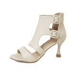 Breakj Large Code 42 Sexy Belt Buckle Fish Mouth High Heels Female Sheeled Hollow Sandals After Zipper Small Cool