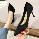 Cloth Pointed Toe Pumps Ladies Elegant Thin High Heels Office Shoes Women Brand Designer Slip On Stiletto Heel Party
