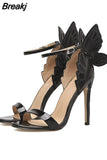 Fashion Three-dimensional Butterfly Stilettos Elegant Buckle Sandals Women Closed Toe Sexy High Heels Sandalias De