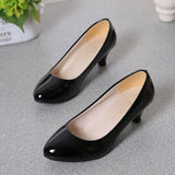 Breakj High Heel Single Shoes Women's Low-Heeled Fashion Tip Shoes 5CM Coarse Heel Casual Leather Shoes Low Heel Work Performance