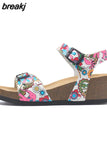 Fashion Women Cork Sandals 2023 New Summer Beach Wedge Trifle Buckle Strap Black White Platform Outside Sandalias
