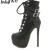 Autumn Winter Platform Boots For Women Sexy Round Toe Buckle Strap Pole Dance High Heels Pumps Fashion Lace-Up Runway