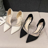 Women Fashion Pumps Slip On Shallow Dress Shoes High Heel Wedding Shoes Pointy Toe Pumps Narrow Band Crystal Stiletto Thin