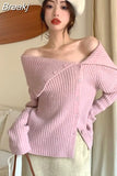 Color Knitted Sweater Woman Korean Fashion Clothing Elegant Long Sleeve Pullover Office Lady Button Causal Tops 2023