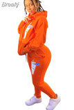 Solid Color Print Sweatsuits 2pcs Hoodie Tops and Lace Up Trousers Two Piece Outfit Women 2023 Autumn Casual Sports