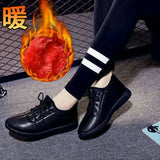 Leather Sports Plus Velvet Flat Bottom Ladies Round-toe Snow Boots Thick Waterproof Non-slip PU Warm Women's Cotton
