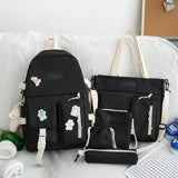 2022 NEW 5-piece set School backpack Canvas Korean Large capacity Women's backpack Kawaii cute doll school girl backpack
