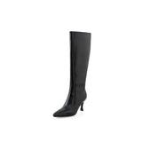 Women Genuine Leather Boots Thin High Heel Ladies Shoes Pointed Toe Knee High Boots 2021 Autumn Winter Black