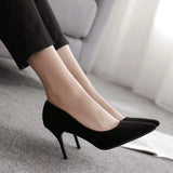 Breakj Heel Velvet Black Working Shoes Fine 42 Mouth Work Spring And Autumn 2025 Shallow Professional Code Pointy New High Heels