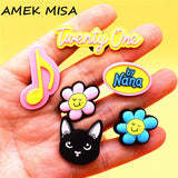 1pcs Twenty One PVC Shoe Charms Accessories Decorations Cute Note Black Cat Flowers Designer Croc Jibz Buckle Kids