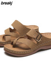 Summer Women Wedges Slippers Med Heel Platform Shoe with Metal Buckle Casual Lady Sandal