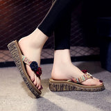 High Heel Women Summer Seaside Non-slip Wear-resistant Platform Sandals Wedge Heel High-heeled Fashion Flip-flops