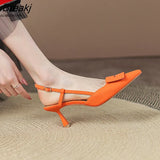 Pointed Toe Single Shoes Women High Heel Simple Solid Color Rear Strap Sandals Summer Apricot