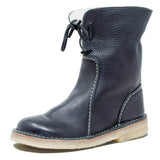2023 Women Winter Mid Calf Boots Leather Snow Boots Lace Up Plush Fur Warm Slip-on Ladies Shoes Square Heel Short