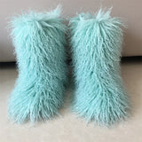Hot Women Warm Fluffy Leather Boot Winter Plush Artificial Fur Snow Boot Outdoor Antiskid Shoe Mujer Platform Cotton