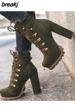 Women Ankle Boots Flock Leopard Slip On Short Boots Women's High Heels Platform Autumn Shoes Ladies Booties Retro Plus