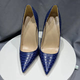 Navy Blue Croc-Effect Women Pointed Toe High Heel Shoes Elegant Ladies Fashion Stiletto Pumps Plus Size