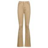 Casual Brown Skinny Jeans Women Autumn High Waisted Pants Capris 90s Denim Trousers Ladies Pockets