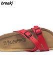 2023 New Summer Cork Slippers Women Casual Solid Color Flip Flops Holiday Beach Outside Slides