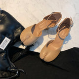 Designer Tabi ninja high heels shoes woman ankle strap silver crack leather pumps split toe D'orsay mary janes shoes