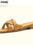 Size 33-40 Women Slippers Summer 2023 Real Leather Flats Shoes For Women Low Heels Sandals Casual Home Ladies