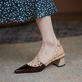 Breakj Zi Yan- -Pointed Rivet Thick Heel Sandals Women 2024 New Summer Baotou Shallow High Heels Women's Spring
