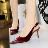 Breakj High Heels Women's Shoes Shallow Mouth West Velvet And Thick Suede Stitching Tip Back Empty Hollow Back Trip Strip Single