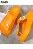 Summer Women Beach EVA Light Platform Flip Flops Solid Color Med Heel Non-slip Outdoor Female Indoor Slipper
