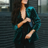 V Neck Golden Velvet Small Suit Jacket Autumn New Women Slim Solid Color Long Sleeves Coat Elegant Office Lady Party